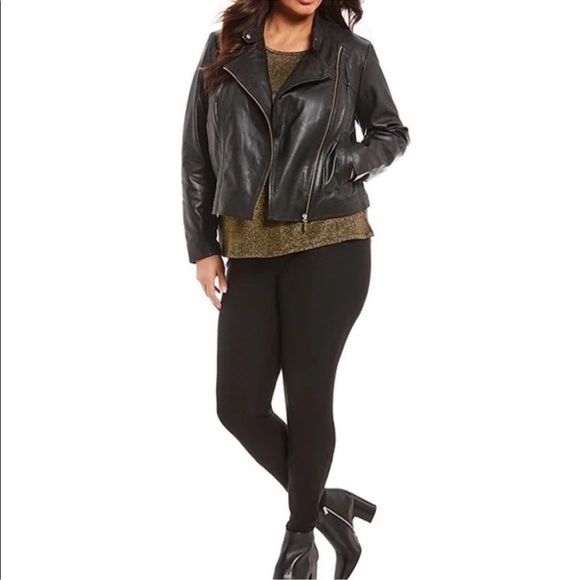 NWT MICHAEL Michael Kors Plus Size
Genuine Leather Long Sleeve Moto Jacket - Picture 3 of 11